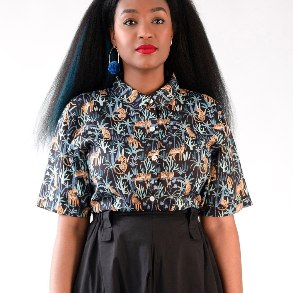 Everyday Jane CASSIE CAMP SHIRT - WILD JUNGLE PRINT-NWT